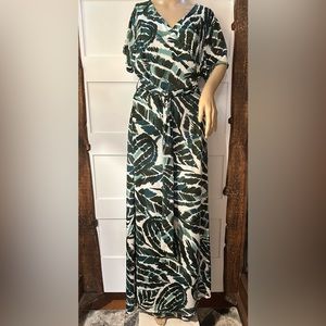 Jeyrey Green Tropical Wrap Maxi Dress | Plus Size 2X | Made in USA